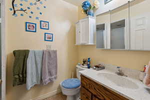 Bathroom featuring vanity and toilet