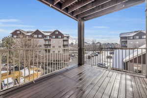 Wooden terrace with a residential view