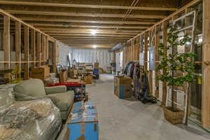 Unfinished basement featuring electric panel