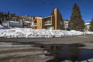 Exterior space with stucco siding