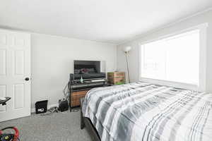 Bedroom with carpet flooring and baseboards