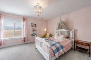 Bedroom with carpet, visible vents, and baseboards