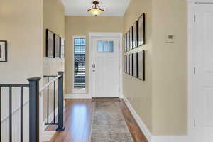 Foyer featuring wood finished floors and baseboards