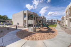 Community play area with a residential view