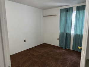 Spare room featuring dark carpet