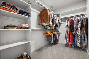 Spacious closet with light carpet