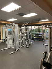 Exercise room featuring a paneled ceiling