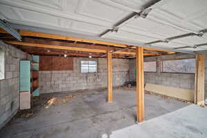 Garage with concrete block wall