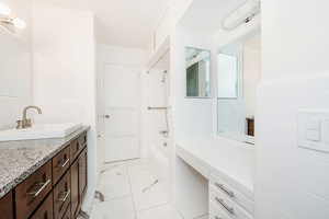 Bathroom with shower / bathtub combination and vanity