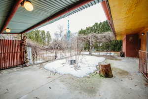 View of snow covered patio