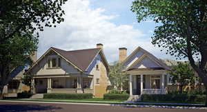 Craftsman house featuring a porch and fence