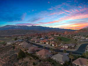 Drone / aerial view featuring a residential view and a mountain view