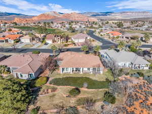 Drone / aerial view featuring a mountain view and a residential view