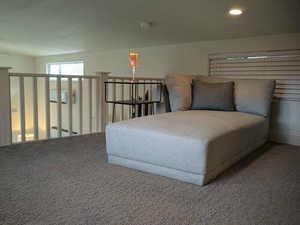 Carpeted bedroom featuring recessed lighting