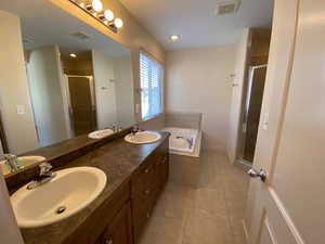 Full bath featuring tile patterned flooring, a sink, and visible vents