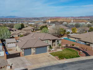 Aerial view with a residential view and a mountain view