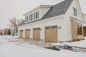 View of snow covered garage