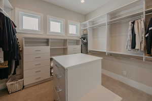 Spacious closet featuring light carpet