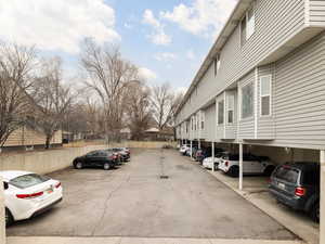 View of partially covered parking lot