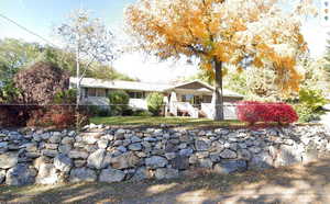 View of front of home featuring a fenced front yard