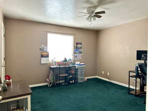 Spacious and light bedroom with ceiling fan