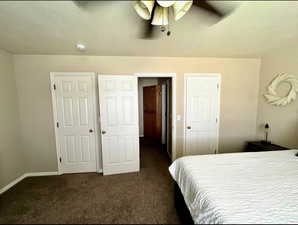 Bedroom with closets and easy bathroom access