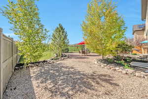 View of yard featuring a patio area and a fenced backyard