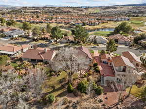 Drone / aerial view featuring a residential view and a water and mountain view