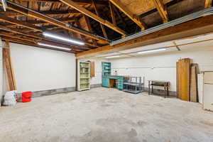 Basement with a workshop area