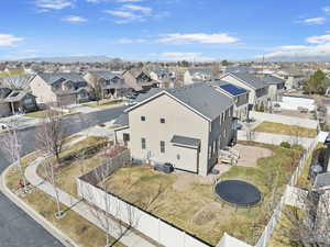 Birds eye view of property with a mountain view and a residential view