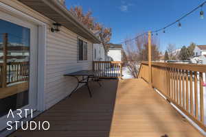 View of snow covered deck