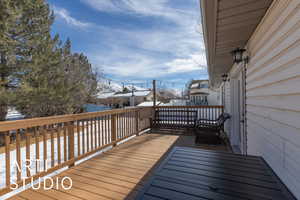 View of snow covered deck