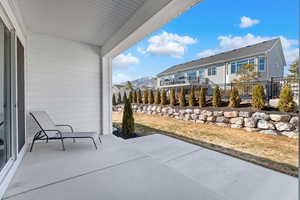 View of patio / terrace with a mountain view