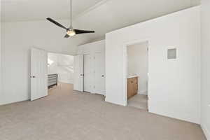 Bedroom with lofted ceiling, ensuite bathroom and walk-in closet.