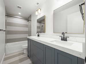 Bathroom featuring visible vents, tub / shower combination, and a sink