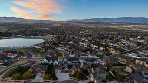 Bird's eye view with a residential view and a water and mountain view