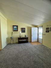 Interior space with a textured ceiling