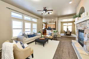 Family Room with Gas Fireplace and Valley Views