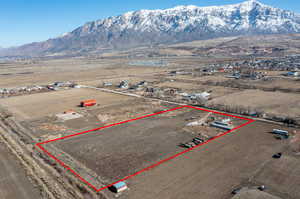 Aerial view featuring a mountain view and a rural view