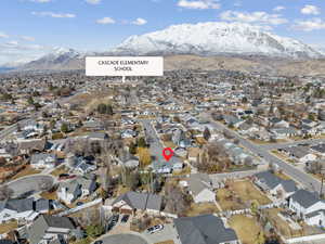 Birds eye view of property with a residential view and a mountain view