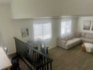 Living room featuring carpet and baseboards