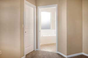 Hall with light carpet and baseboards