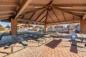 Exterior space with a residential view and a gazebo