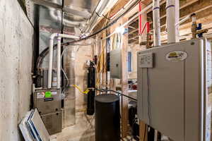 Utility room with electric panel and water heater