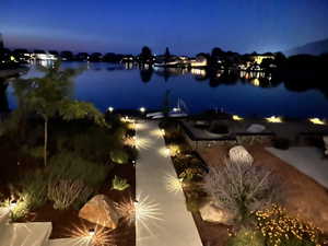 Night time water views and solar exterior lights