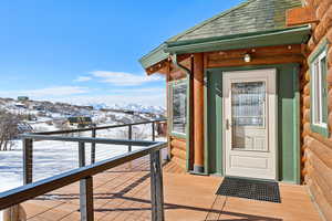 Exterior space featuring a mountain view