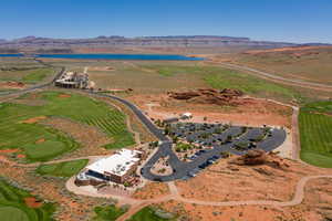 Drone / aerial view with a mountain view and golf course view