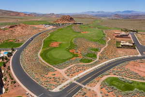 Aerial view featuring a mountain view and golf course view