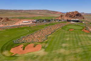 Bird's eye view featuring view of golf course and a mountain view