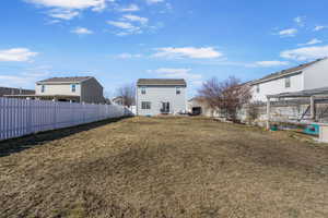 View of yard featuring a fenced backyard and a residential view